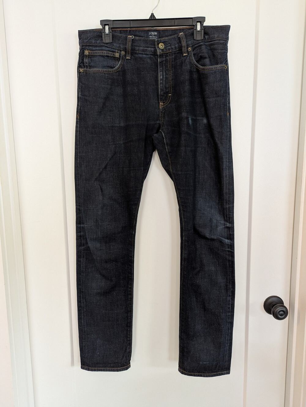 J. Crew Men's The Driggs 34×33 Straight Leg Dark Wash Jeans Cotton Distressing